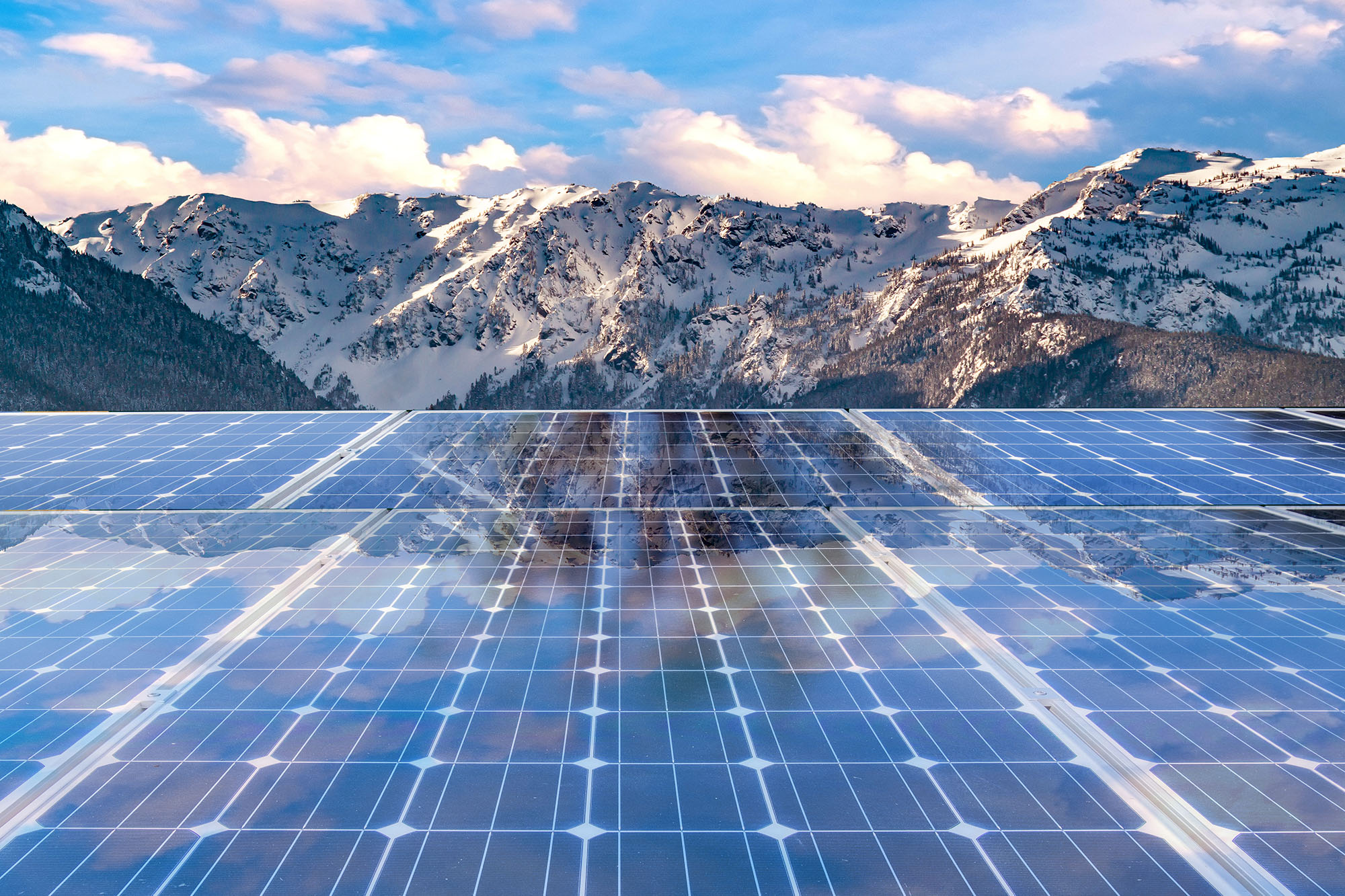 Solar panel over mountain background. solar power green energy